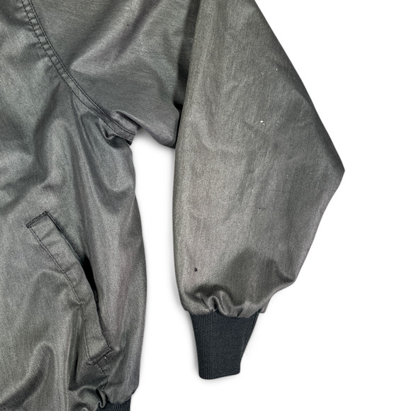 Vintage Swingster Jacket Adult LARGE Black Satin Squadron Spell Out Satin 80s - Picture 5 of 8